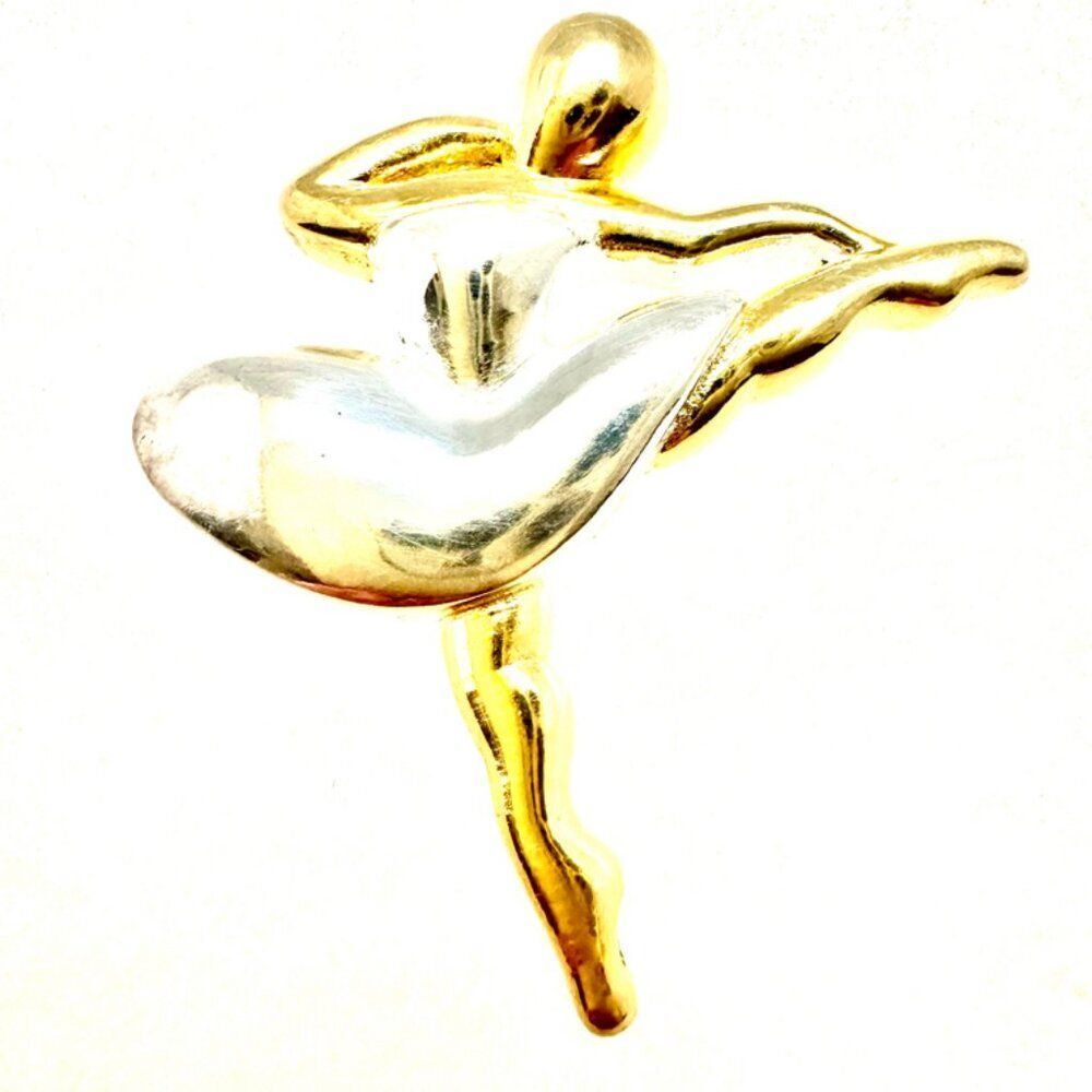 Vintage Silver Ballerina Brooch. 2-tone Sterling Silver 925 Stamped